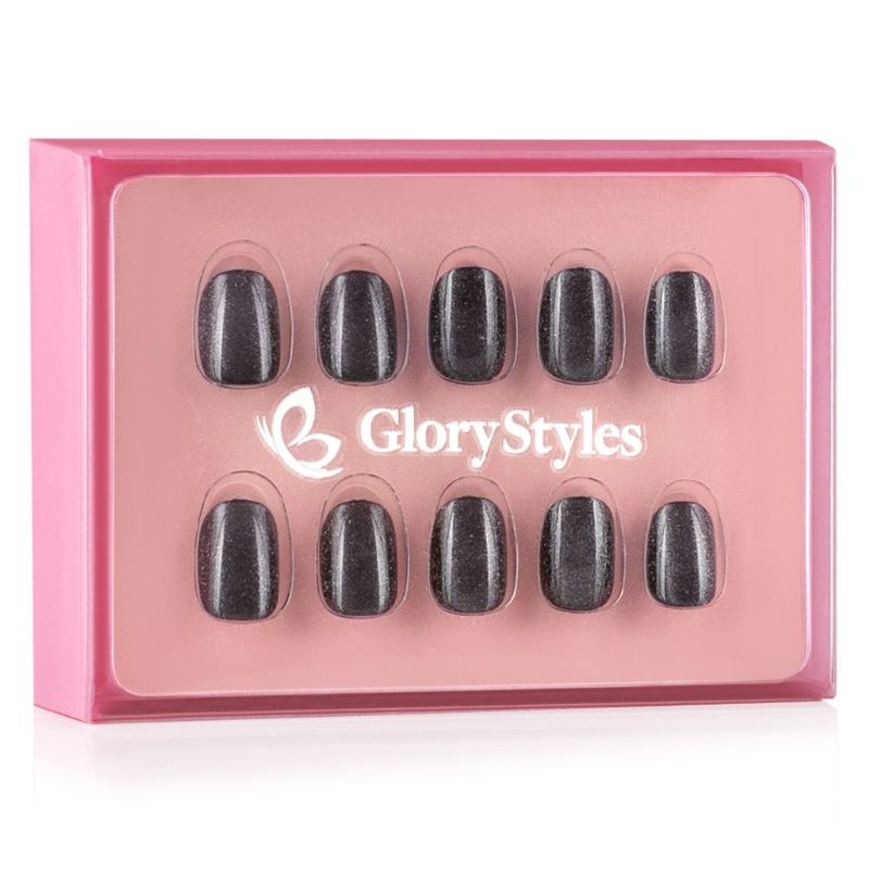 GloryStyles Nalepovací nehty - černý třpyt - 30 ks