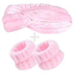 Sada kosmetické čelenky a náramků na mytí obličeje - růžová