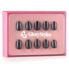 GloryStyles Nalepovací nehty - černý třpyt - 30 ks