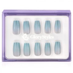 GloryStyles Nalepovací nehty - tyrkysový třpyt - 30 ks