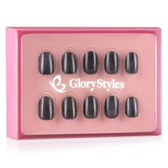 GloryStyles Nalepovací nehty - černý třpyt - 30 ks