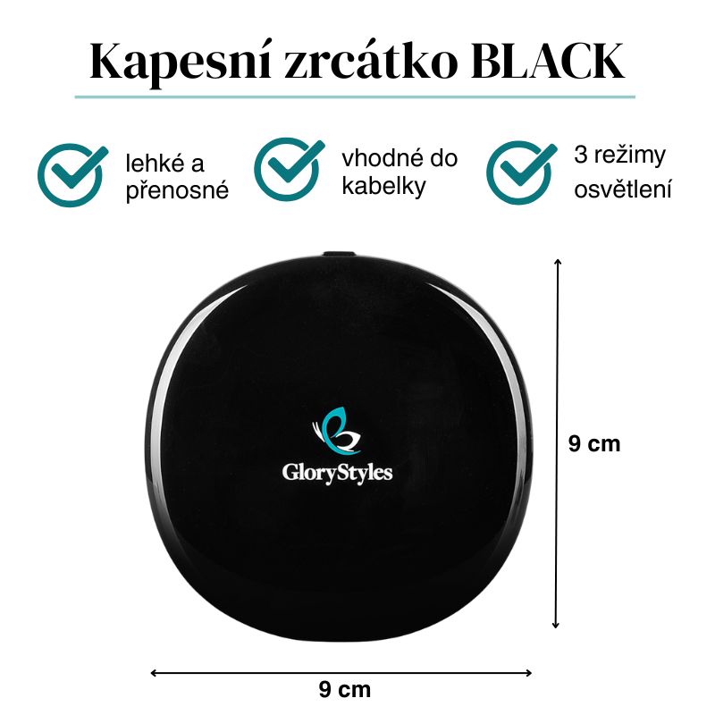 Kapesní kosmetické zrcátko s LED osvětlením BLACK GloryStyles