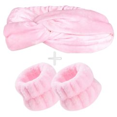 Sada kosmetické čelenky a náramků na mytí obličeje - růžová