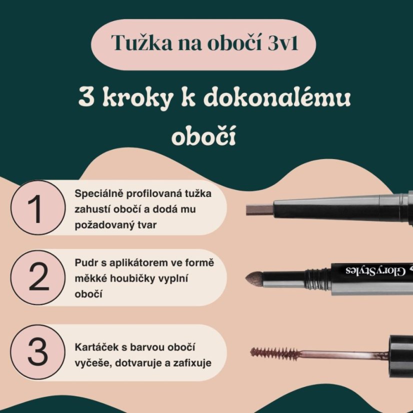 Tužka na obočí 3v1 -  tmavě hnědá 01