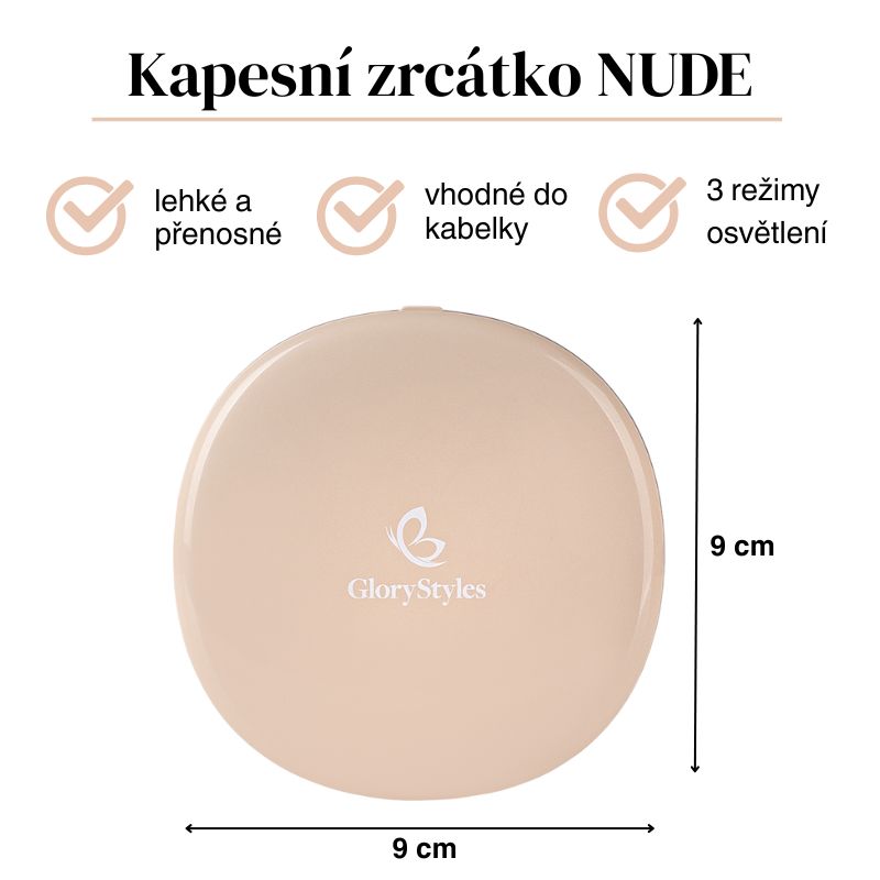 Kapesní kosmetické zrcátko s LED osvětlením NUDE GloryStyles