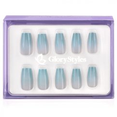 GloryStyles Nalepovací nehty - tyrkysový třpyt - 30 ks