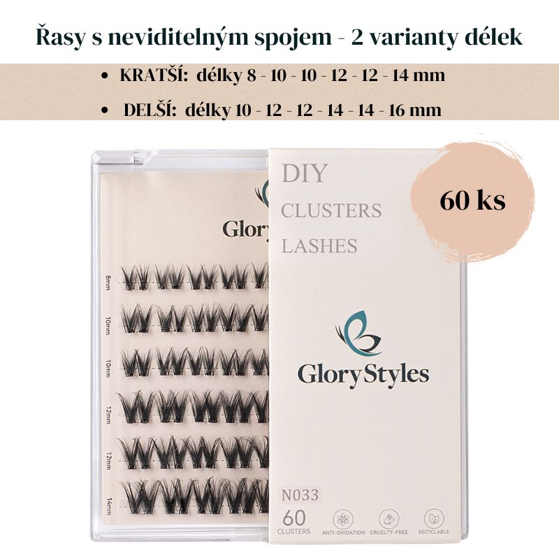 GloryStyles Samolepící segmentové řasy Invisible Band N033 - Délka řas: dlouhé (10 - 16 mm)