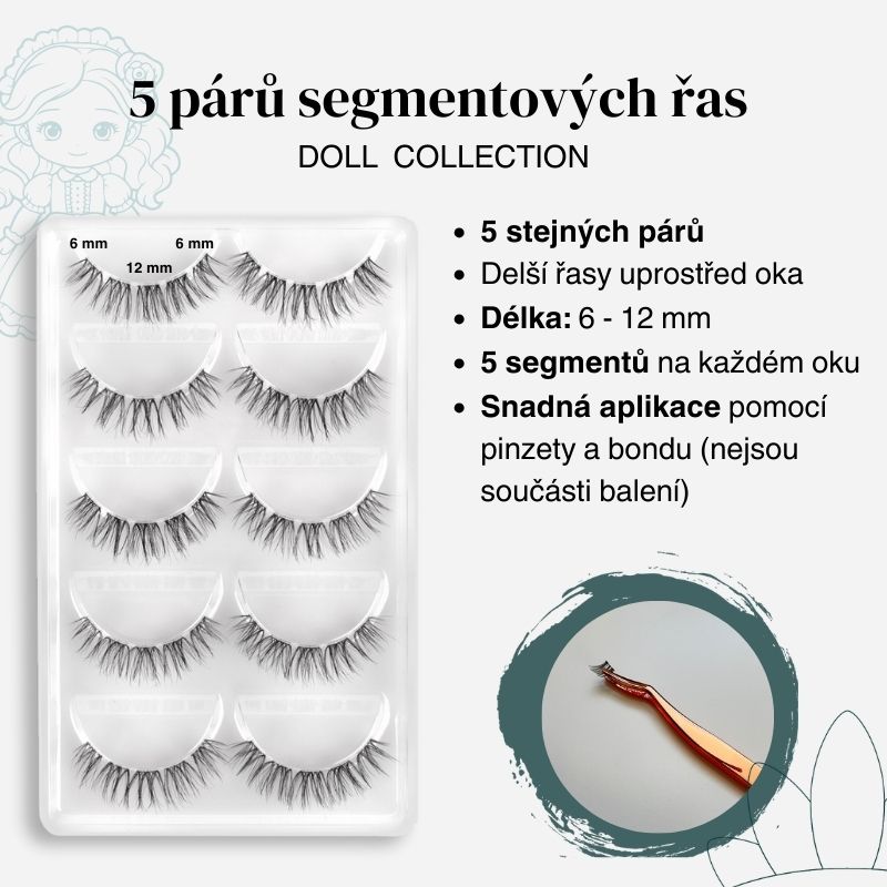 GloryStyles Sada 5 párů segmentových řas - DOLL EYE