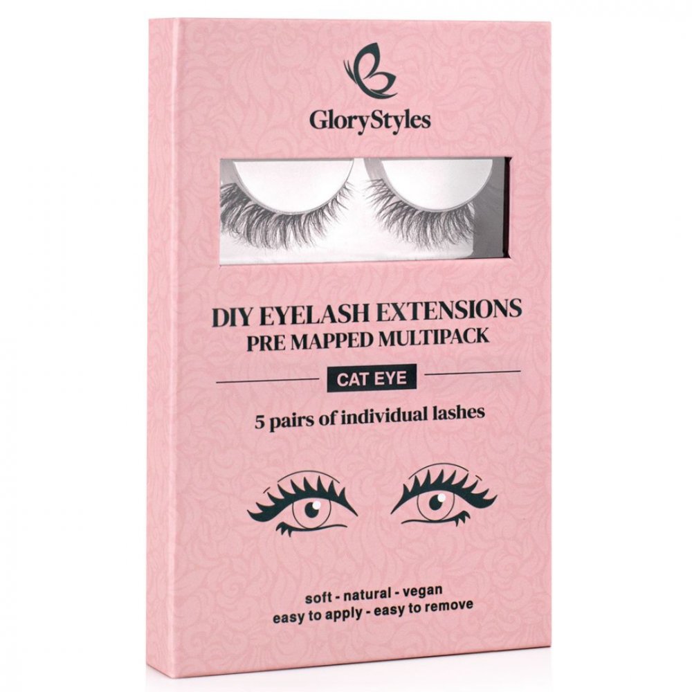 GloryStyles Sada 5 párů segmentových řas - CAT EYE